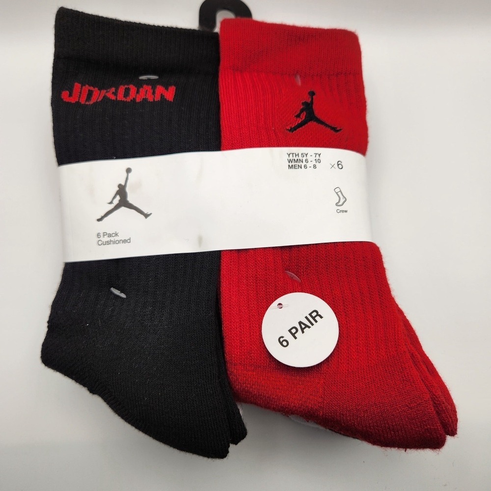 Nike Jordan Boys Socks Crew Jumpman Basketball Youth 6 Pr Shoe SZ 5Y-7Y